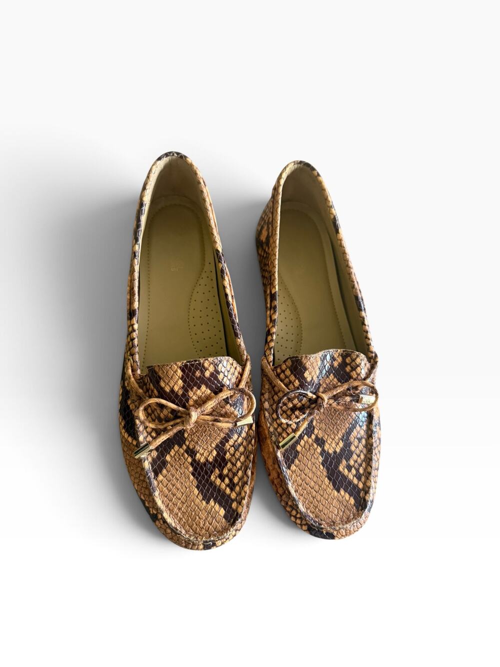 Michael Kors Brown Snakeskin Print Bow Moccasin Loafers 8.5